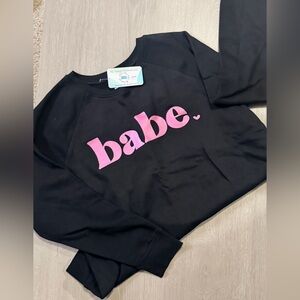 Women’s XL Boutique Pressed Print Black Sweatshirt with Pink 'Babe' Print